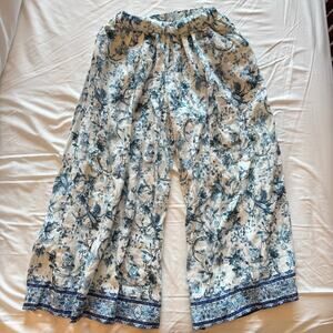 Magaschoni White & Blue Floral Straight Leg Pants